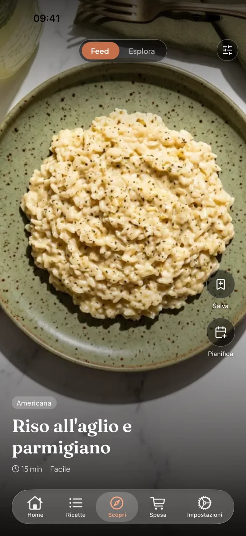 Feed di scoperta di Clemi con una ricetta salvata da Instagram, pronta da inserire nel piano della settimana